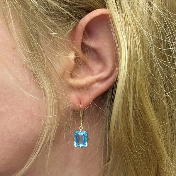 Estate Yellow Gold Blue Stone Dangle Earrings Image 3 Mark Jewellers La Crosse, WI