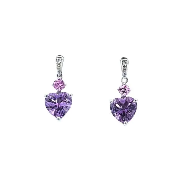Estate Sterling Pink & Purple Heart Drop Earrings Mark Jewellers La Crosse, WI