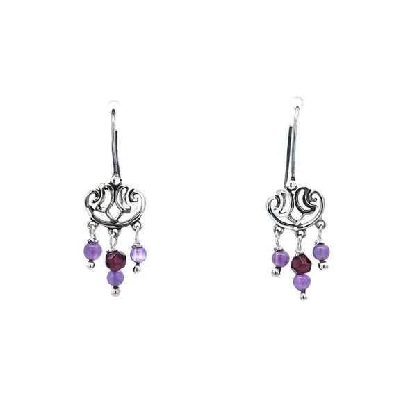 Estate Sterling Filigree Purple & Red Bead Drop Earrings Mark Jewellers La Crosse, WI