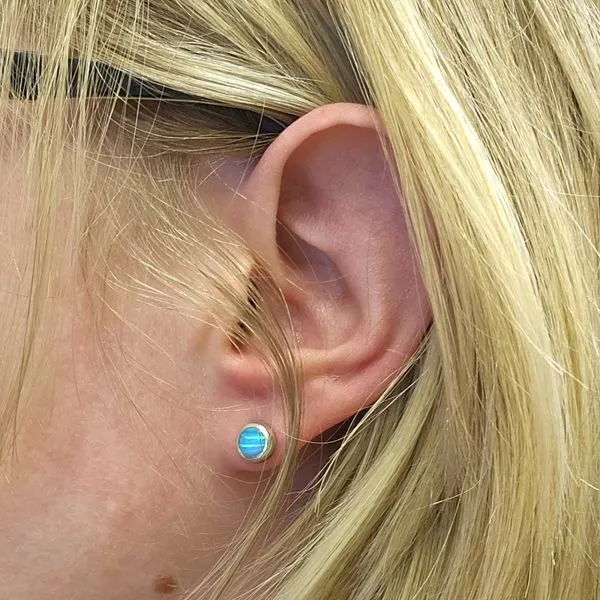 Estate Sterling Synthetic Opal Stud Earrings Image 2 Mark Jewellers La Crosse, WI