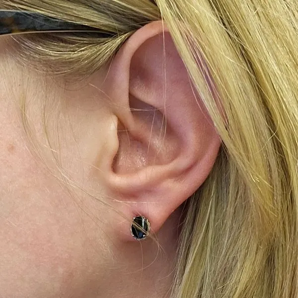 Estate Sterling Black Stone Stud Earrings Image 3 Mark Jewellers La Crosse, WI