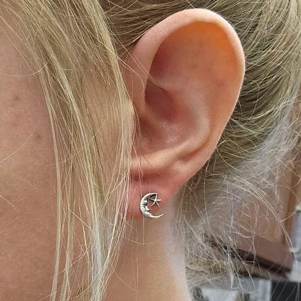 Estate Sterling Moon & Star Stud Earrings Image 2 Mark Jewellers La Crosse, WI