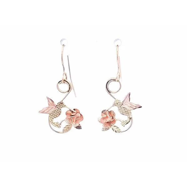 Estate Yellow & Rose Gold Hummingbird Drop Earrings Mark Jewellers La Crosse, WI