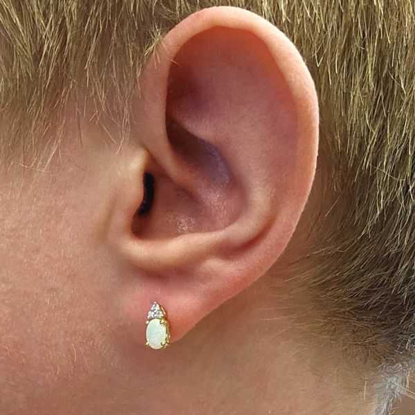 Estate Yellow Gold Synthetic Opal Diamond Earrings Image 2 Mark Jewellers La Crosse, WI