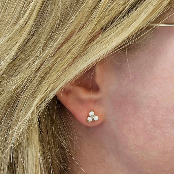 Estate Yellow Gold Synthetic Opal Stud Earrings Image 2 Mark Jewellers La Crosse, WI