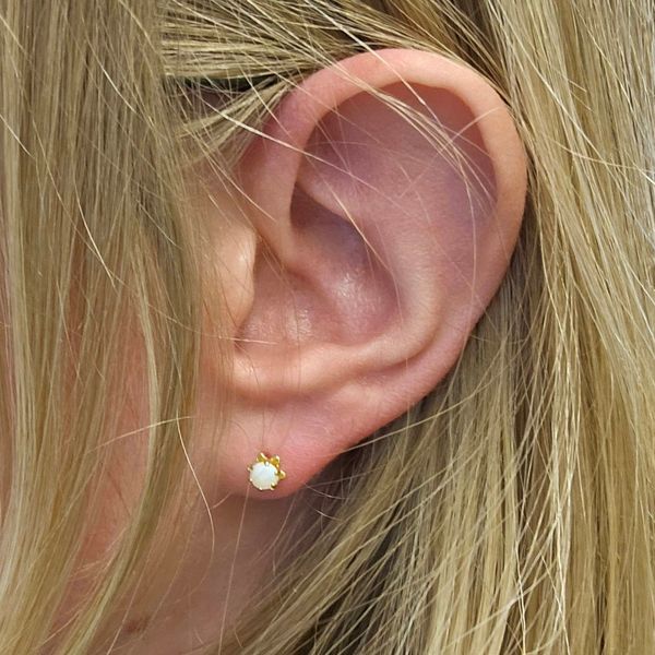 Estate Yellow Gold Synthetic Opal Stud Earrings Image 2 Mark Jewellers La Crosse, WI