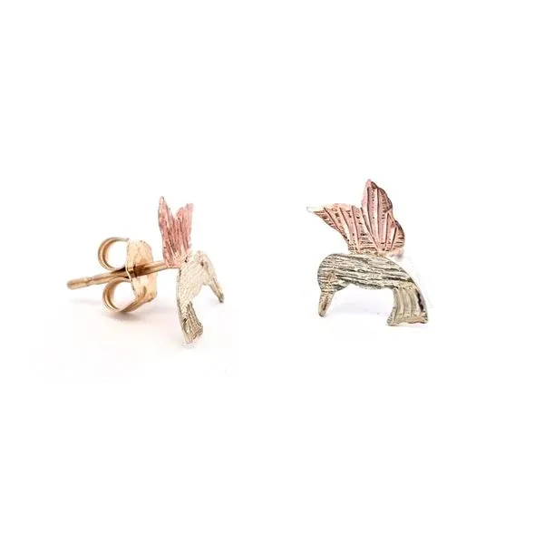 Estate Tri-Color Gold Hummingbird Stud Earrings Mark Jewellers La Crosse, WI