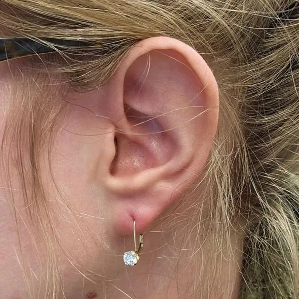 Estate Yellow Gold CZ Leverback Earrings Image 3 Mark Jewellers La Crosse, WI