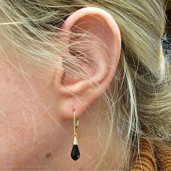 Estate Yellow Gold Black Onyx Leverback Earrings Image 3 Mark Jewellers La Crosse, WI