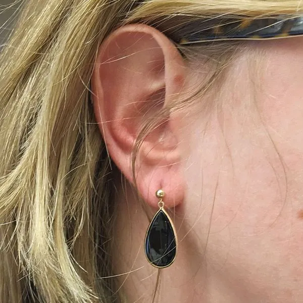 Estate Yellow Gold Black Onyx Drop Earrings Image 2 Mark Jewellers La Crosse, WI