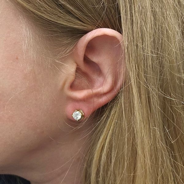 Estate Yellow Gold Diamond Stud Earrings Image 3 Mark Jewellers La Crosse, WI