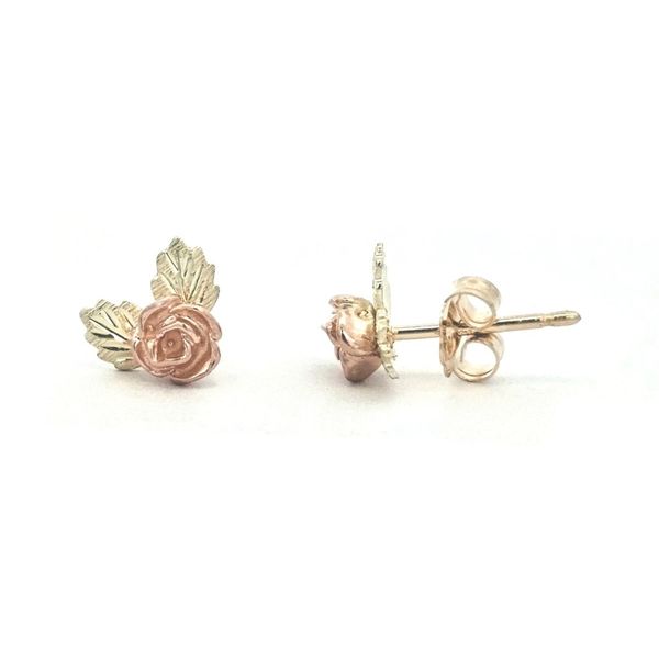 Estate Tri-Color Gold Rose & Leaf Stud Earrings Mark Jewellers La Crosse, WI