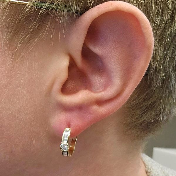 Estate Yellow Gold Diamond Hoop Earrings Image 3 Mark Jewellers La Crosse, WI