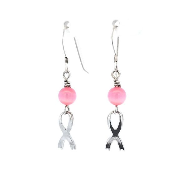 Estate Sterling Pink Bead Ribbon Earrings Mark Jewellers La Crosse, WI