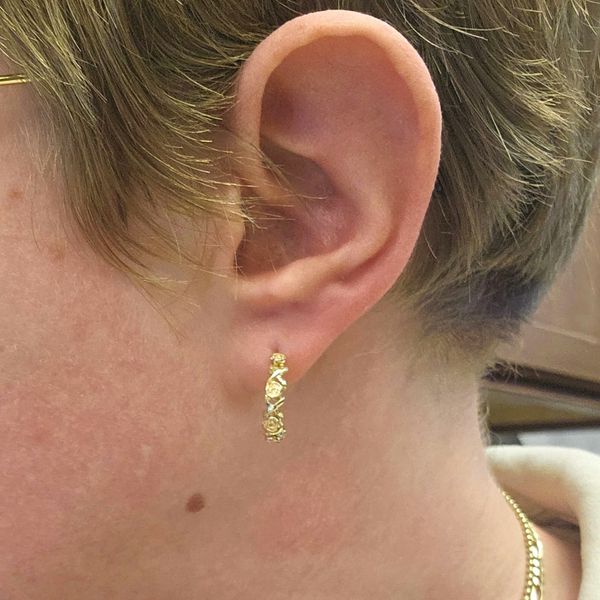 Estate Yellow & Rose Gold Rose Accent Hoop Earrings Image 2 Mark Jewellers La Crosse, WI