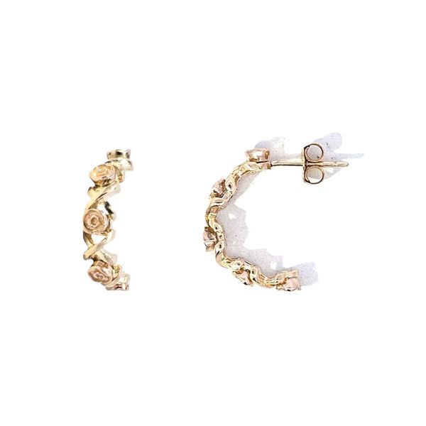 Estate Yellow & Rose Gold Rose Accent Hoop Earrings Mark Jewellers La Crosse, WI