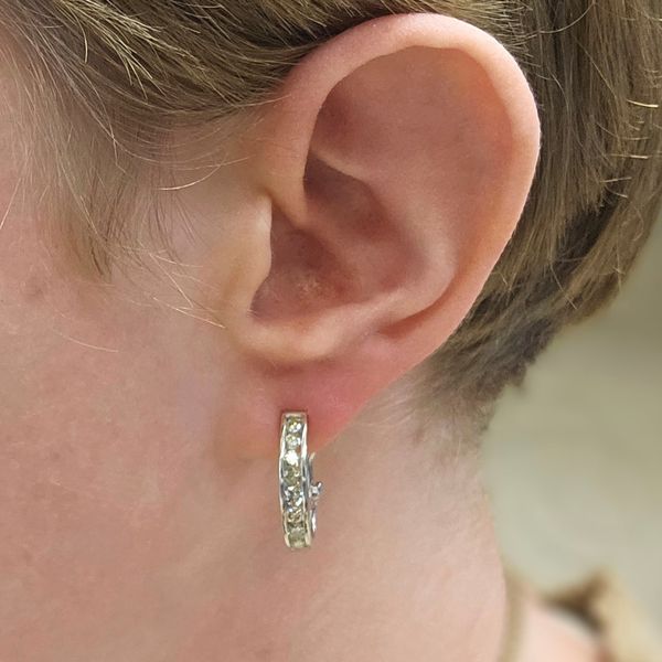 Estate White Gold Diamond Hoop Earrings Image 3 Mark Jewellers La Crosse, WI