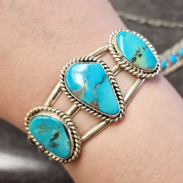Estate Sterling Turquoise Cuff Bracelet Image 3 Mark Jewellers La Crosse, WI