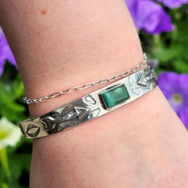 Estate Sterling Green Stone Cuff Bracelet Image 3 Mark Jewellers La Crosse, WI