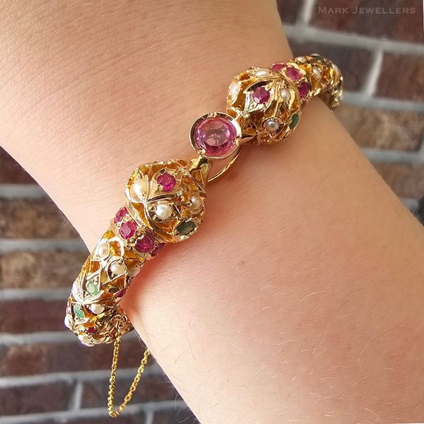Estate Rose Gold Gemstone Bangle Bracelet Image 3 Mark Jewellers La Crosse, WI