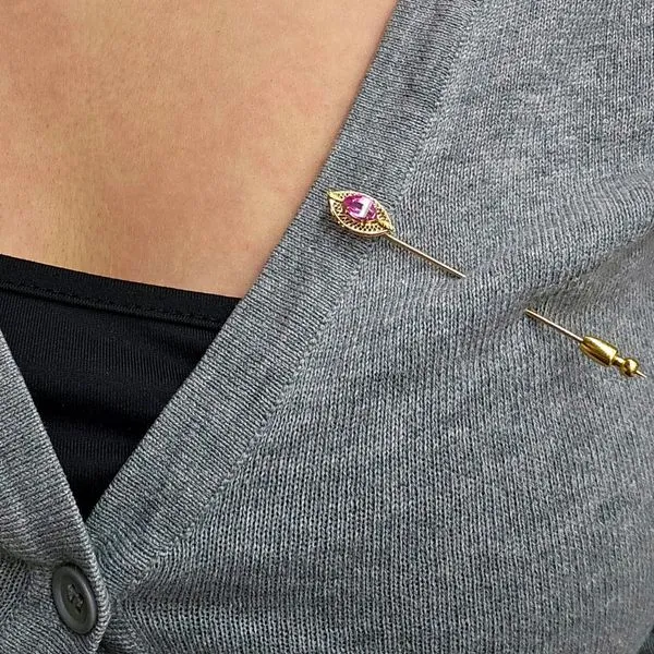 Estate Tri-Color Gold Pink Stone Brooch Image 2 Mark Jewellers La Crosse, WI