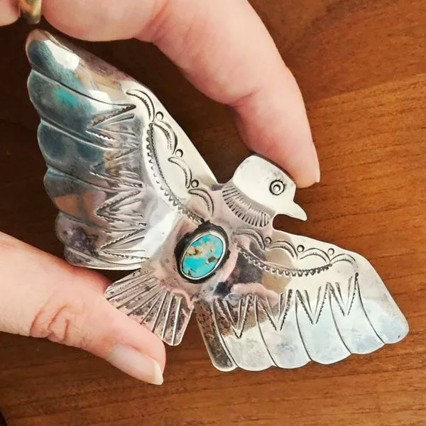 Estate Sterling Synthetic Turquoise Bird Pin Image 3 Mark Jewellers La Crosse, WI