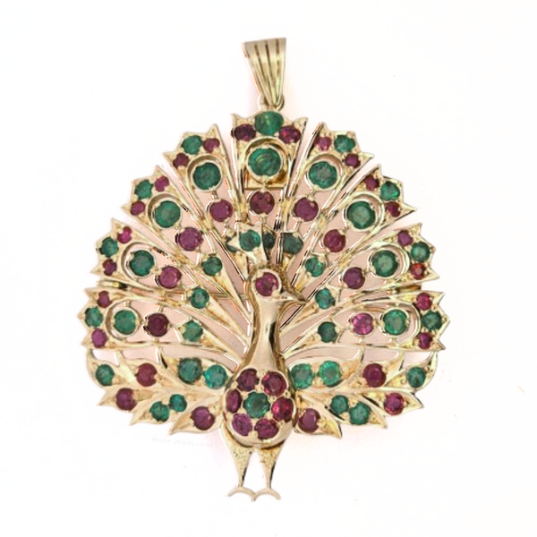 Estate Yellow Gold Gemstone Peacock Pin / Pendant Mark Jewellers La Crosse, WI