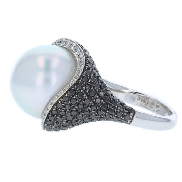 Pearl Ring with Black Diamond Image 2 McCarver Moser Sarasota, FL