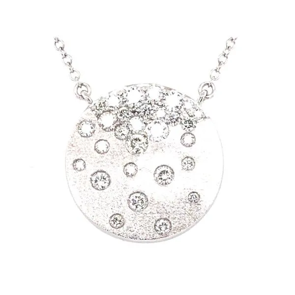 White gold satin finish round disc necklace McCarver Moser Sarasota, FL