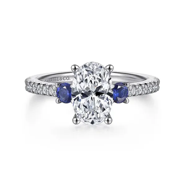 Chantal - 14K White Gold Oval Three Stone Sapphire and Diamond Engagement Ring Mees Jewelry Chillicothe, OH