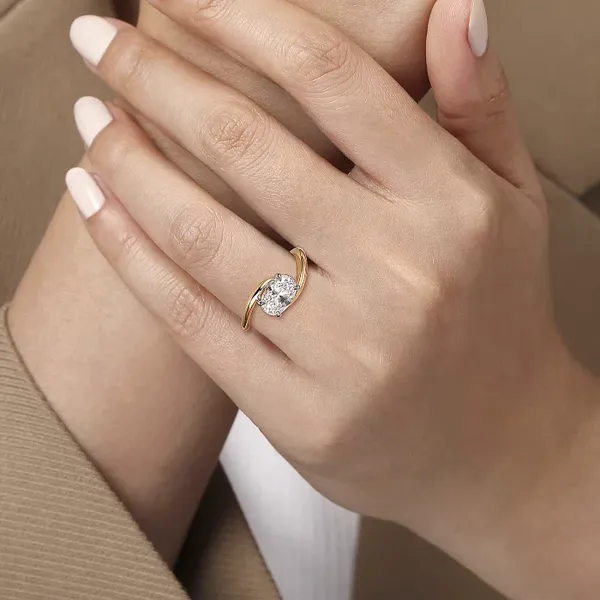 Delphi - 14K White-Yellow Gold Bypass Oval Diamond Engagement Ring Image 3 Mees Jewelry Chillicothe, OH