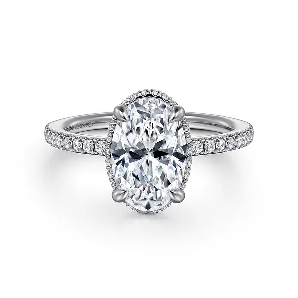 Allesia - 14K White Gold Oval Cut Hidden Halo Diamond Engagement Ring Mees Jewelry Chillicothe, OH