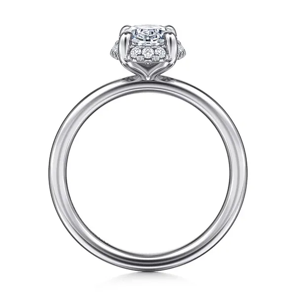 Seattle - 14K White Gold Oval Hidden Halo Diamond and 1 7mm Plain Shank Image 2 Mees Jewelry Chillicothe, OH