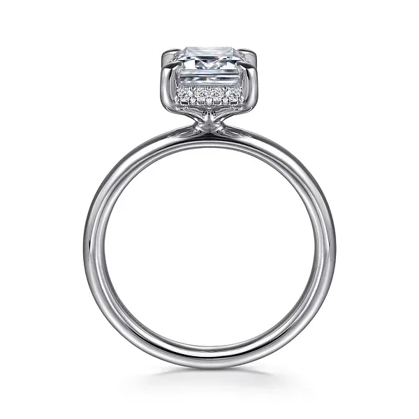 Symphony - 14K White Gold Emerald Cut Hidden Halo Diamond and 2 2mm Plain Shank Image 2 Mees Jewelry Chillicothe, OH