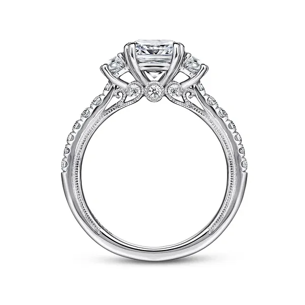 Aloise - 14K White Gold Cushion Cut Three Stone Diamond Engagement Ring Image 2 Mees Jewelry Chillicothe, OH