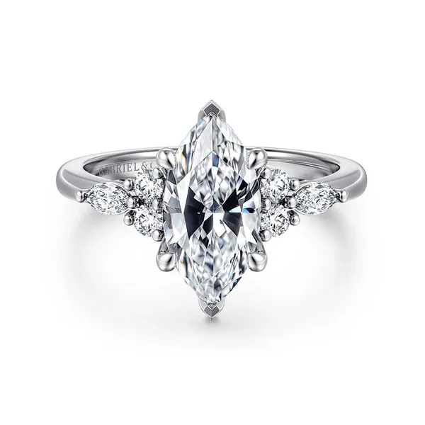 14K White Gold Marquise Diamond Cluster Engagement Ring Mees Jewelry Chillicothe, OH