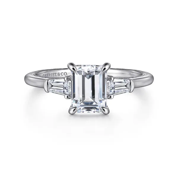 Feana - 14K White Gold Emerald Cut Three Stone Diamond Engagement Ring Mees Jewelry Chillicothe, OH
