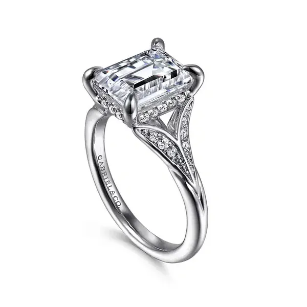 Taye - 14K White Gold Split Shank Emerald Cut Diamond Engagement Ring Image 3 Mees Jewelry Chillicothe, OH