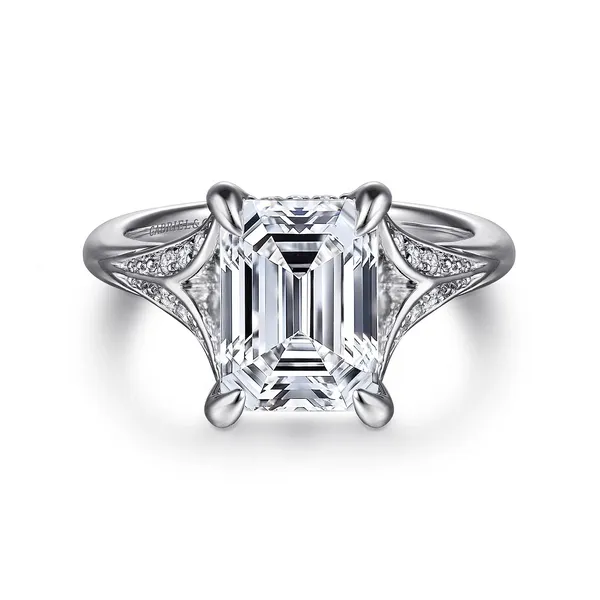 Taye - 14K White Gold Split Shank Emerald Cut Diamond Engagement Ring Mees Jewelry Chillicothe, OH