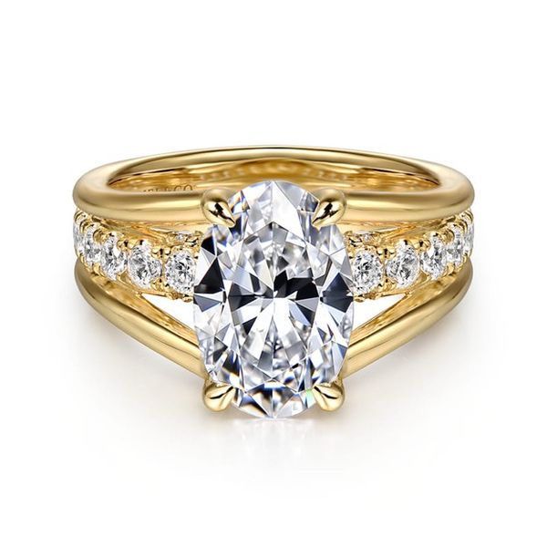 Faith - 14K Yellow Gold Split Shank Oval Diamond Engagement Ring Mees Jewelry Chillicothe, OH
