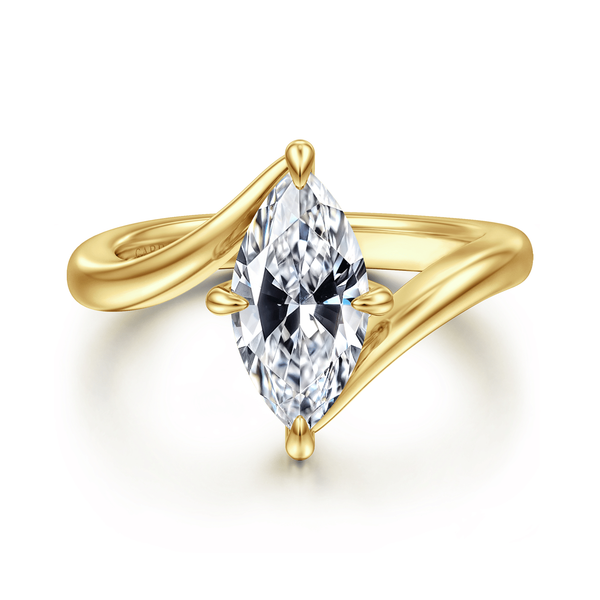 Rosette - 14K Yellow Gold Compass Prong Bypass Marquise Shape Diamond Engagement Ring Mees Jewelry Chillicothe, OH