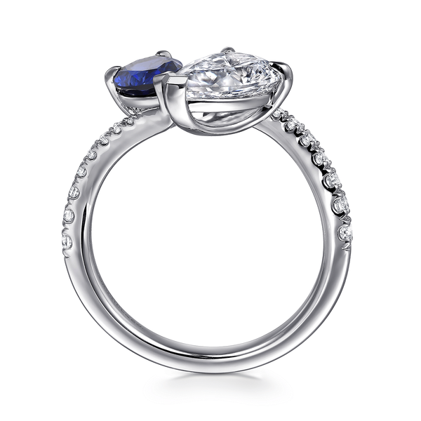Chessie - 14K White Gold Toi et Moi Pear Shape Sapphire and Diamond Engagement Ring Image 2 Mees Jewelry Chillicothe, OH
