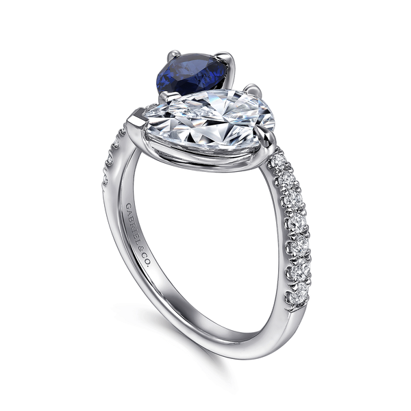 Chessie - 14K White Gold Toi et Moi Pear Shape Sapphire and Diamond Engagement Ring Image 3 Mees Jewelry Chillicothe, OH