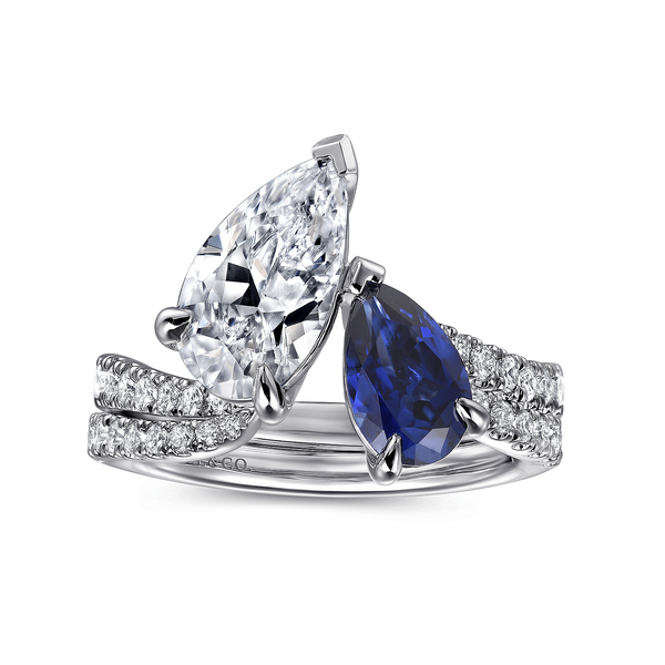 Chessie - 14K White Gold Toi et Moi Pear Shape Sapphire and Diamond Engagement Ring Image 4 Mees Jewelry Chillicothe, OH