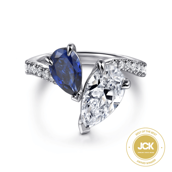 Chessie - 14K White Gold Toi et Moi Pear Shape Sapphire and Diamond Engagement Ring Mees Jewelry Chillicothe, OH