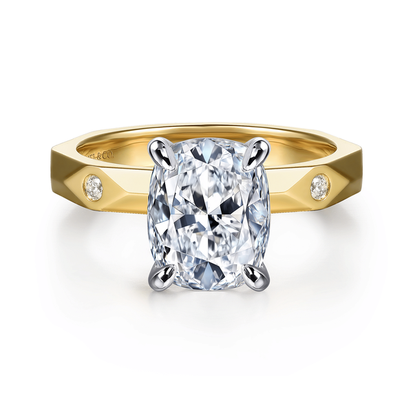 Deya - 14K White-Yellow Gold Elongated Cushion Diamond Engagement Ring Mees Jewelry Chillicothe, OH