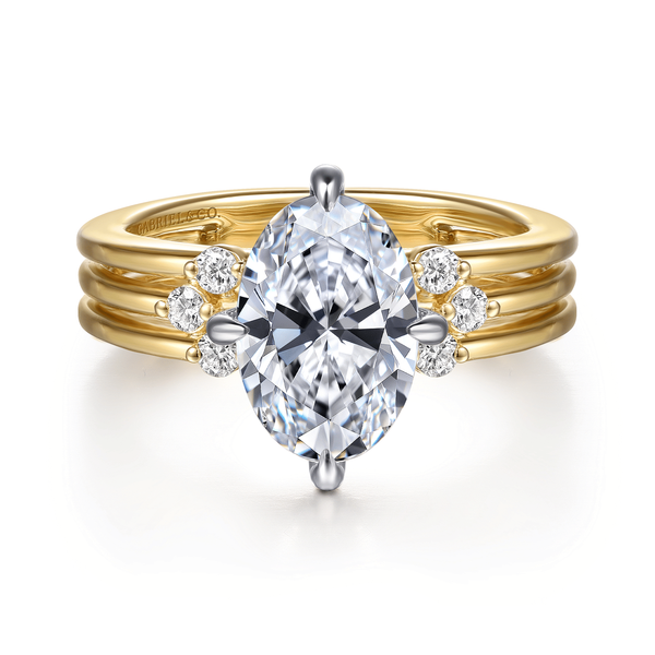 Editta - 14K White-Yellow Gold Compass Prong Oval Diamond Engagement Ring Mees Jewelry Chillicothe, OH