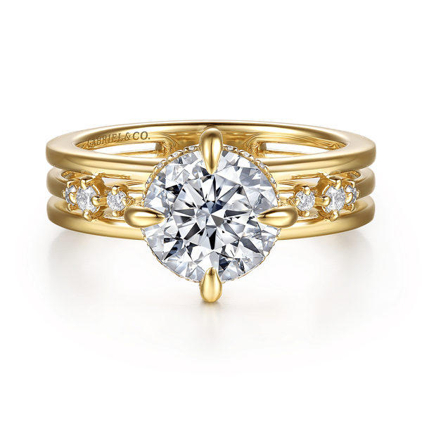 Everlasting - 14K Yellow Gold Compass Prong Round Diamond Engagement Ring Mees Jewelry Chillicothe, OH
