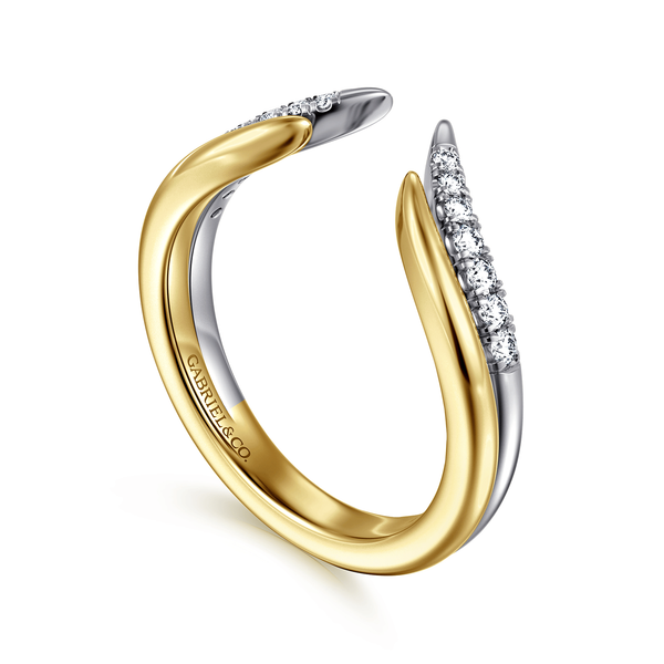 Curved 14K White-Yellow Gold U Setting Diamond Open Anniversary Band - 0.15 ct Image 2 Mees Jewelry Chillicothe, OH