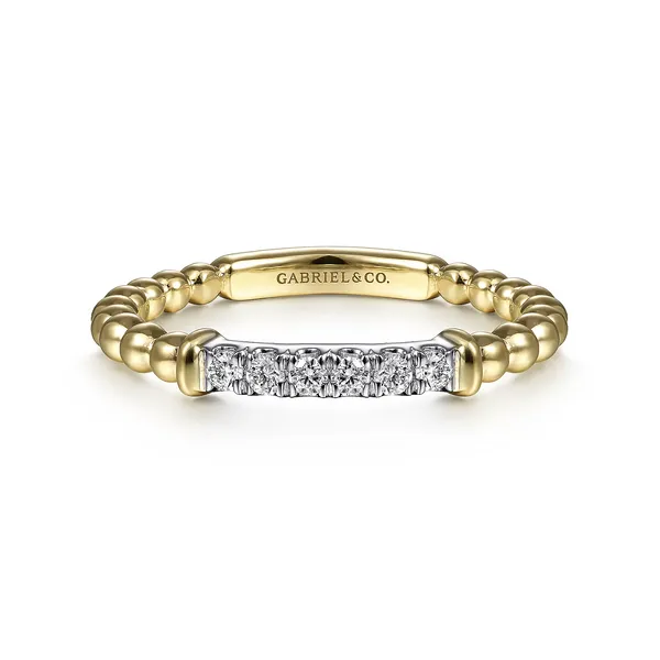 14K White-Yellow Gold Bujukan Band Stackable with Diamond Pave Center Bar Mees Jewelry Chillicothe, OH